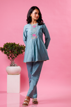 Sky blue kurta pant set for women festive wear