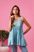 Sky blue flared co-ord set for women festive wear