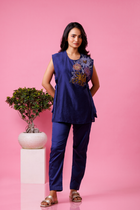 Navy blue embroidered co-ord set for women festive wear