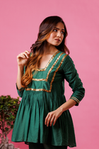 Dark green kurta pant set for women festive wear