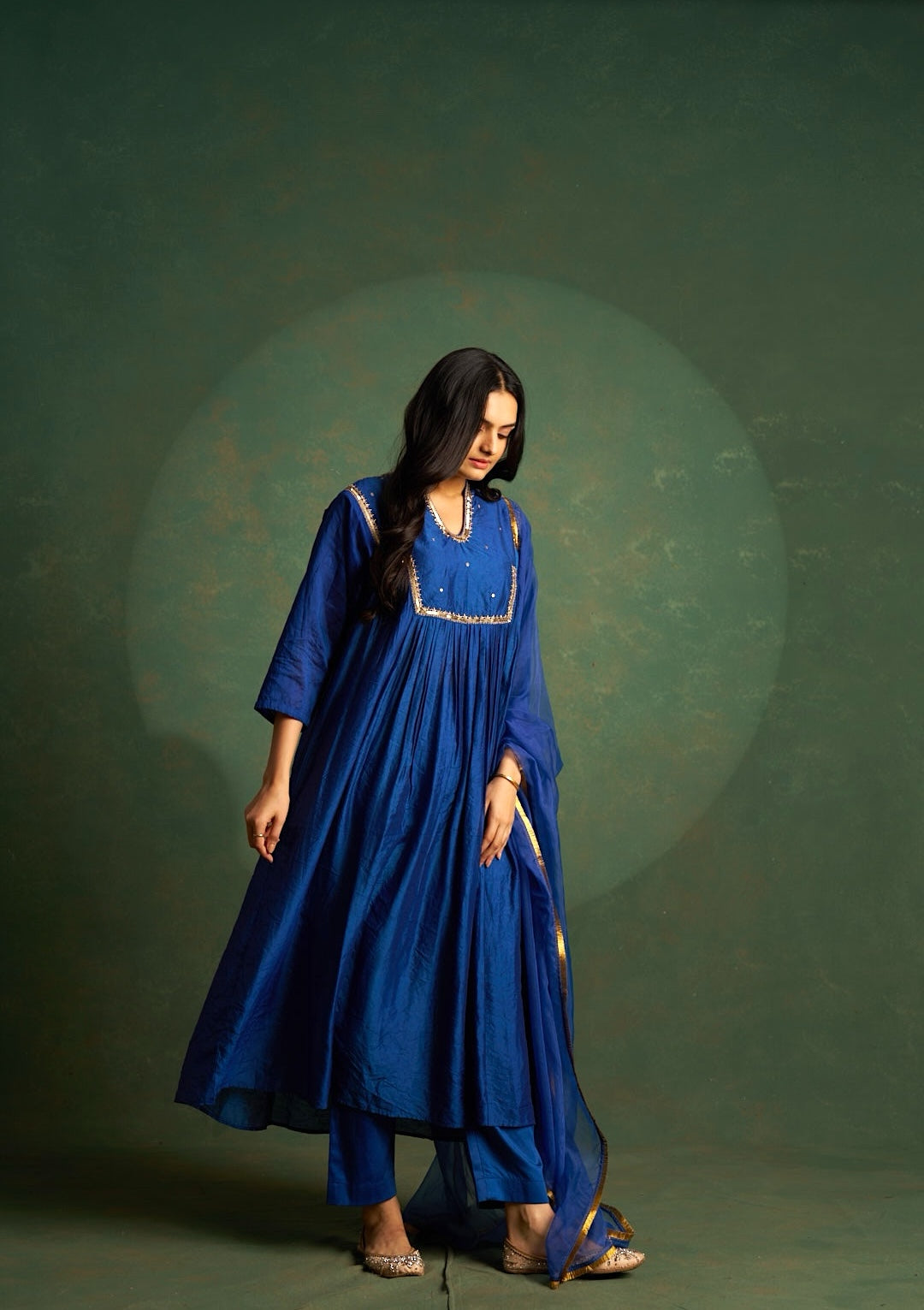 Cobalt Blue Choga Embroidered Kurta Set (Set of 3)