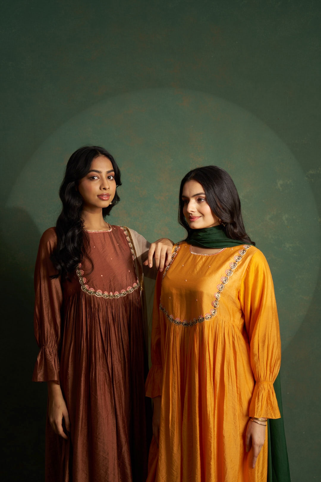 Toffee Brown Choga Embroidered Kurta Set with Beige Dupatta (Set of 3)