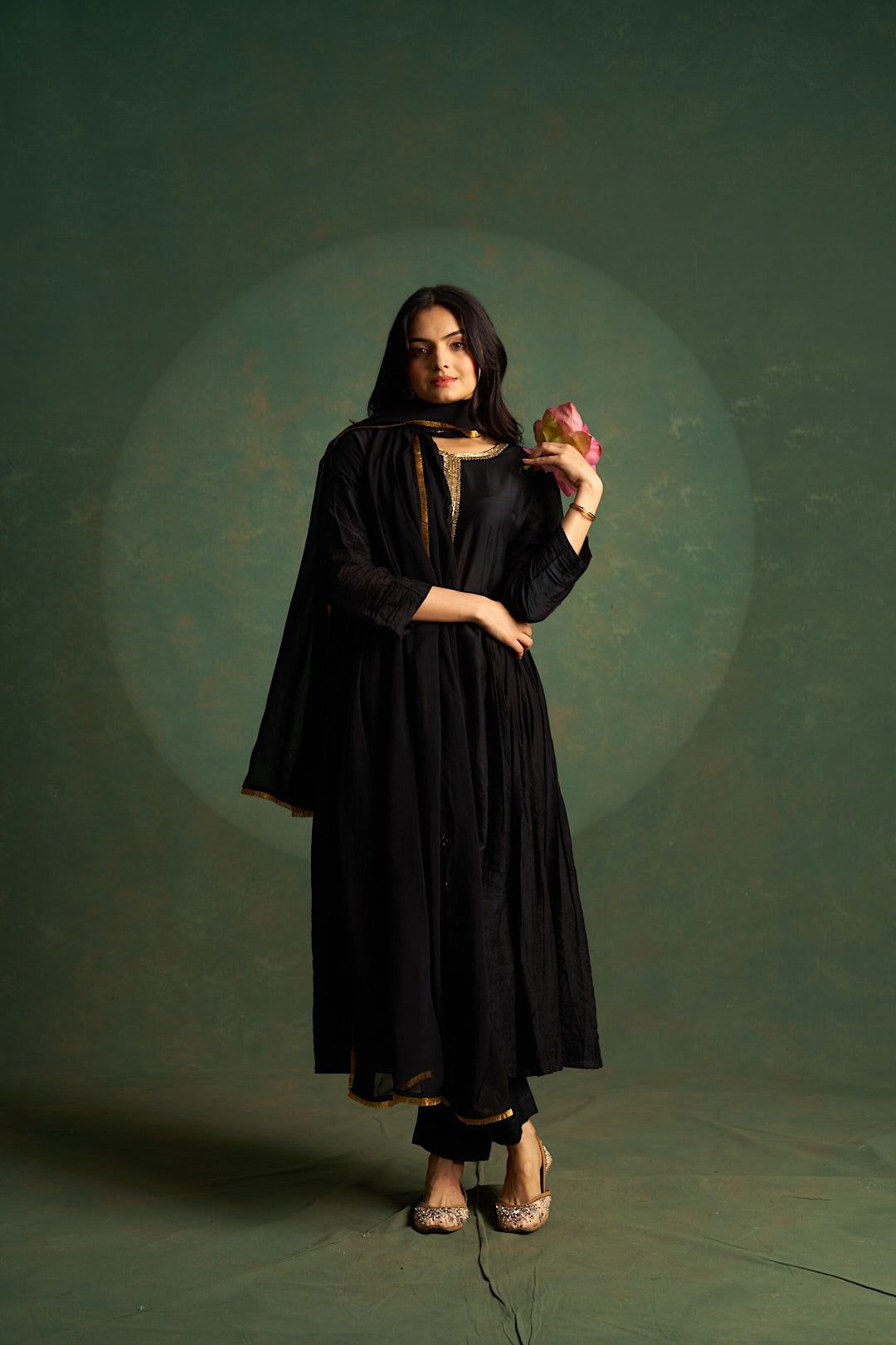 Midnight Black Choga Embroidered Set (Set of 3)