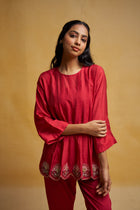 Red embroidered co-ord kurta set