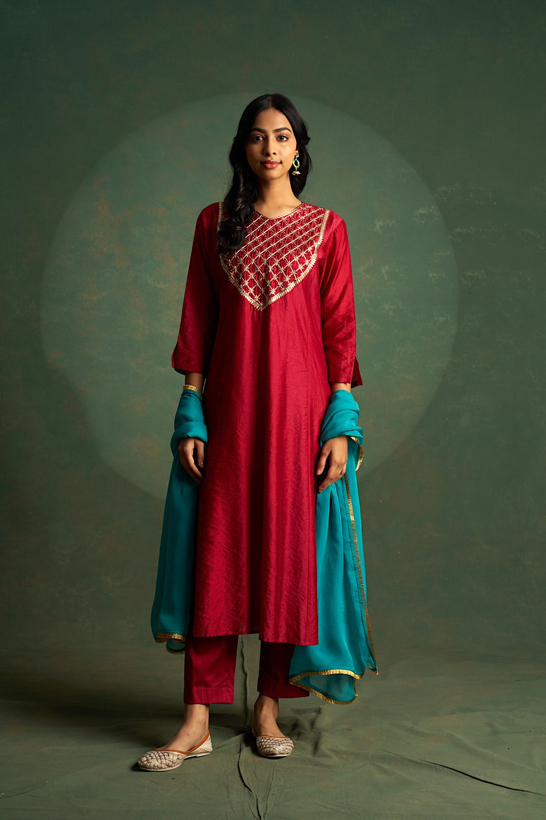 Red Anarkali Embroidered Women Kurta