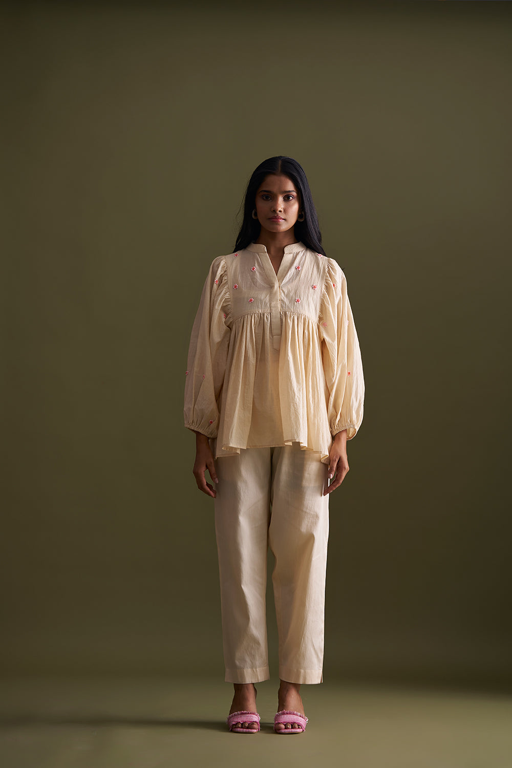 Butter Cream Ethnic Co-ord Set for Women