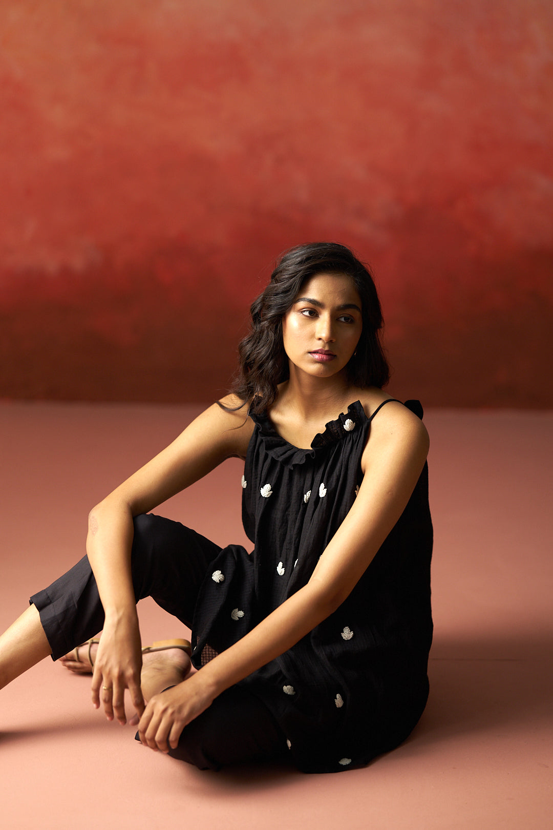 Black embroidered co-ord set