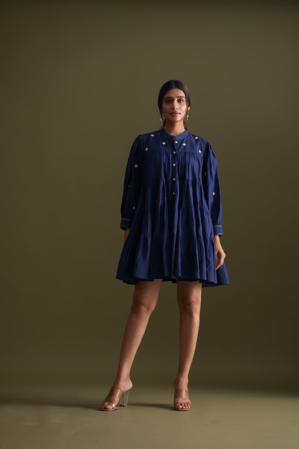 Blue Pea Tiered Short Dress for Women