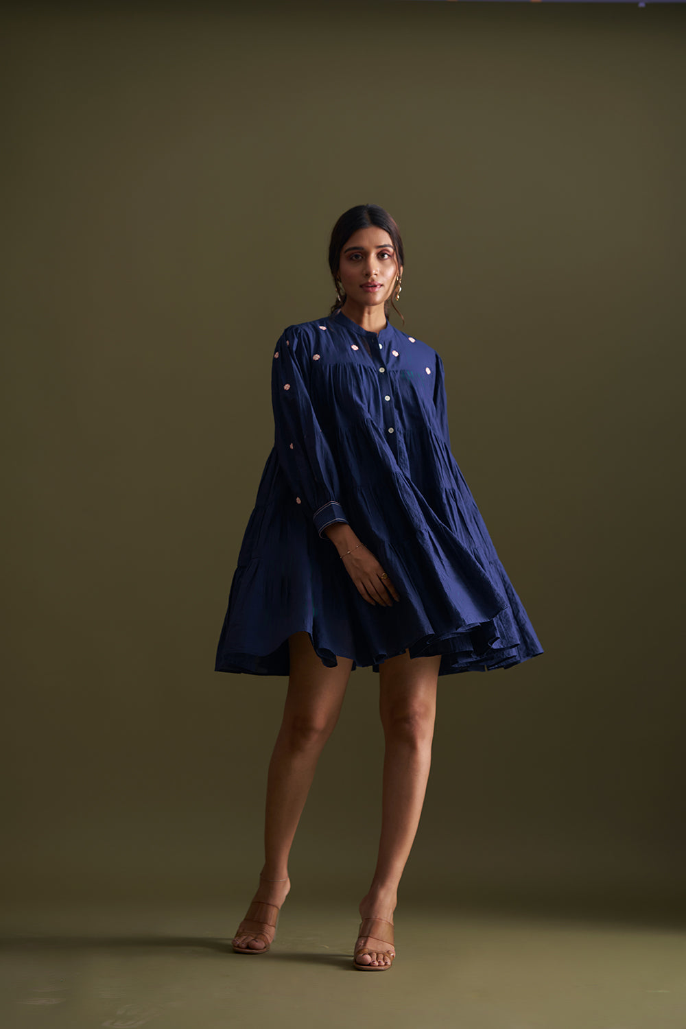 Blue Pea Tiered Short Dress for Women