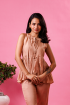 Beige-brown kurta pant set for women festive wear
