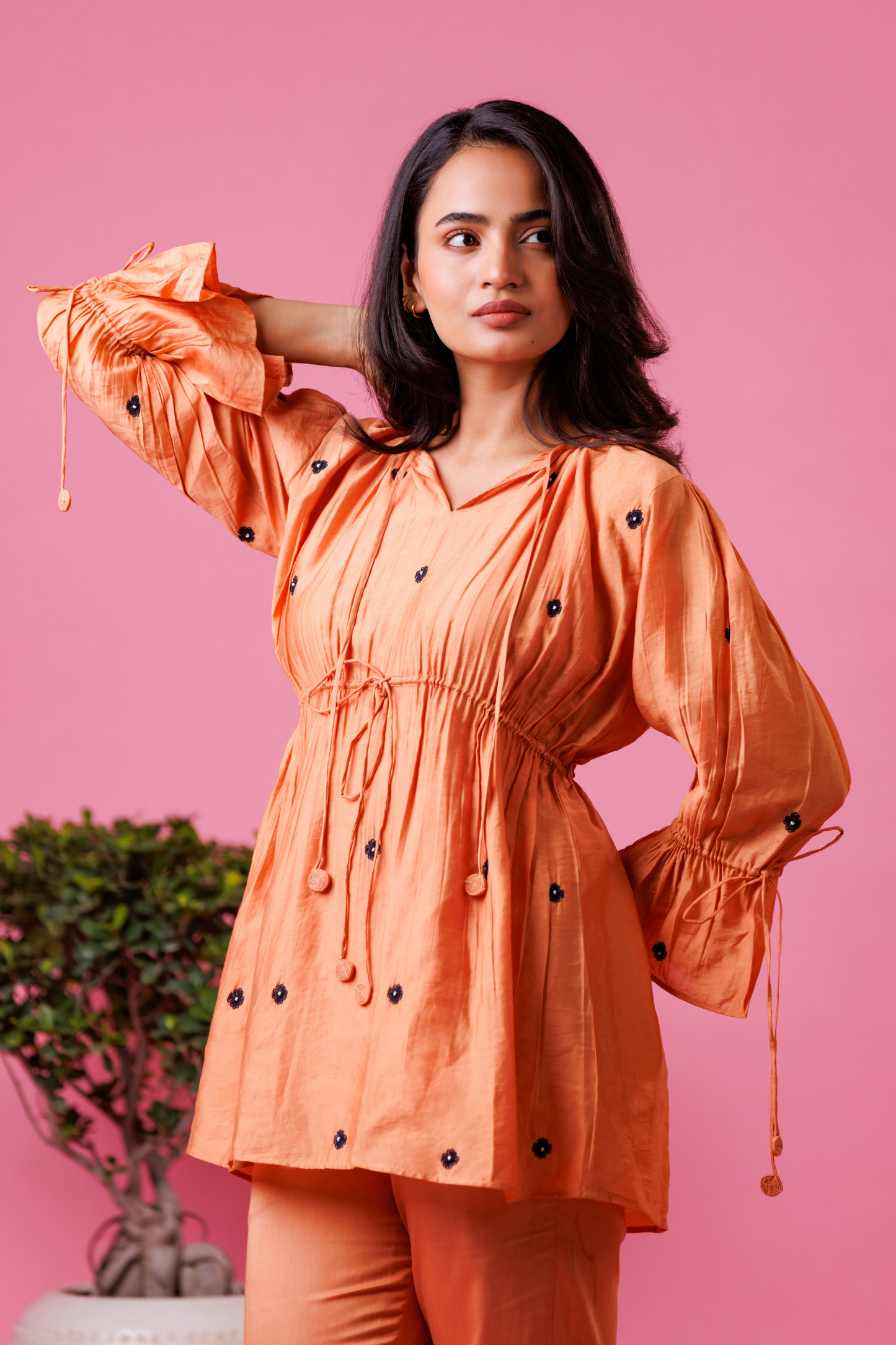 Orange co-ord set for women festive wear