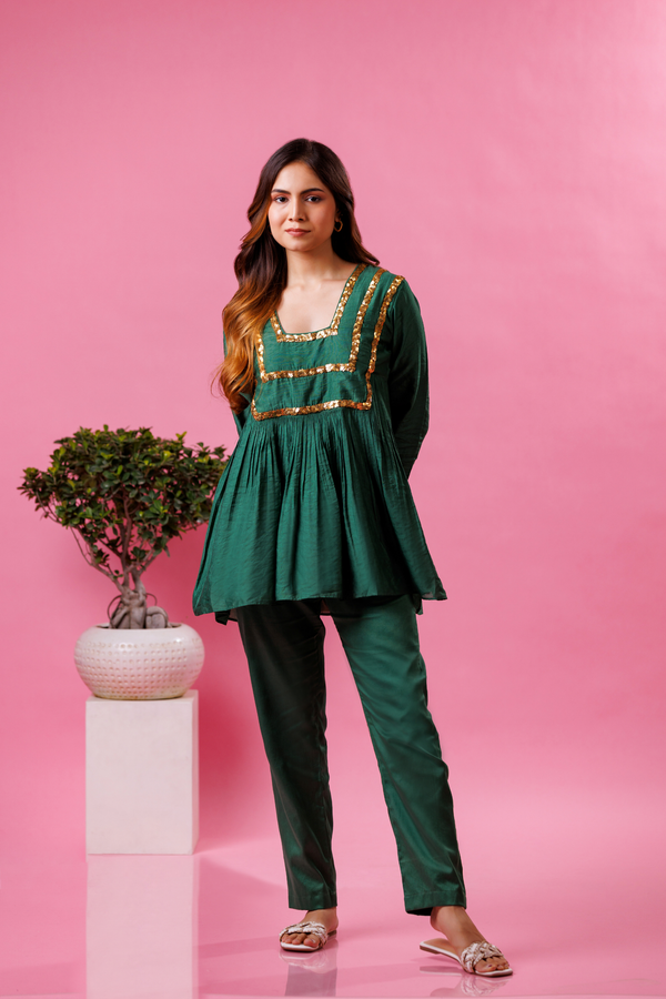 Designer kurta pant set with golden detailing