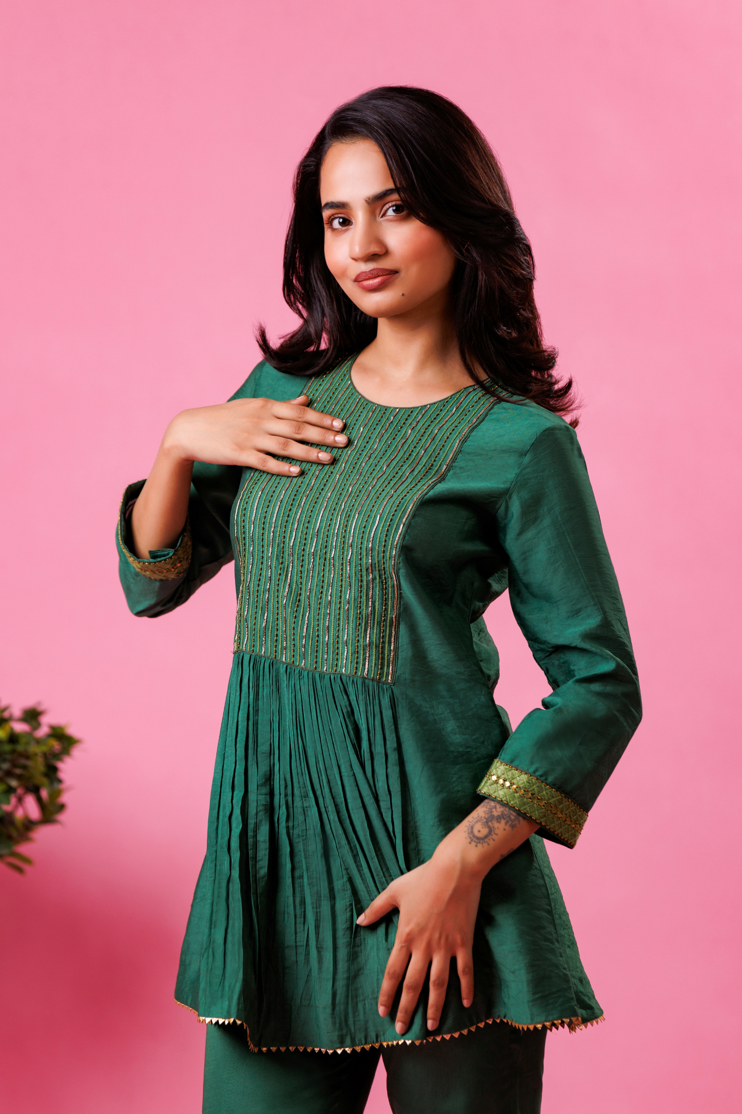Designer green kurti pant set