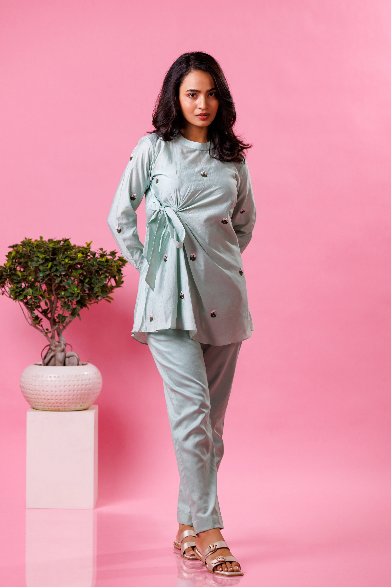 Light blue co-ord set for women designer wear

