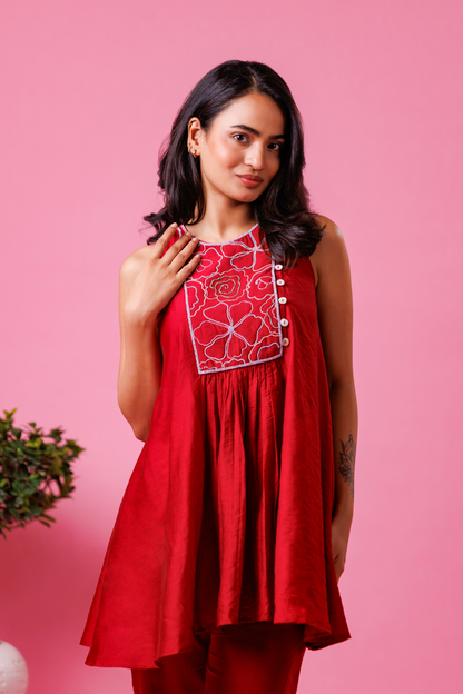 Red embroidered co-ord set for women festive wear