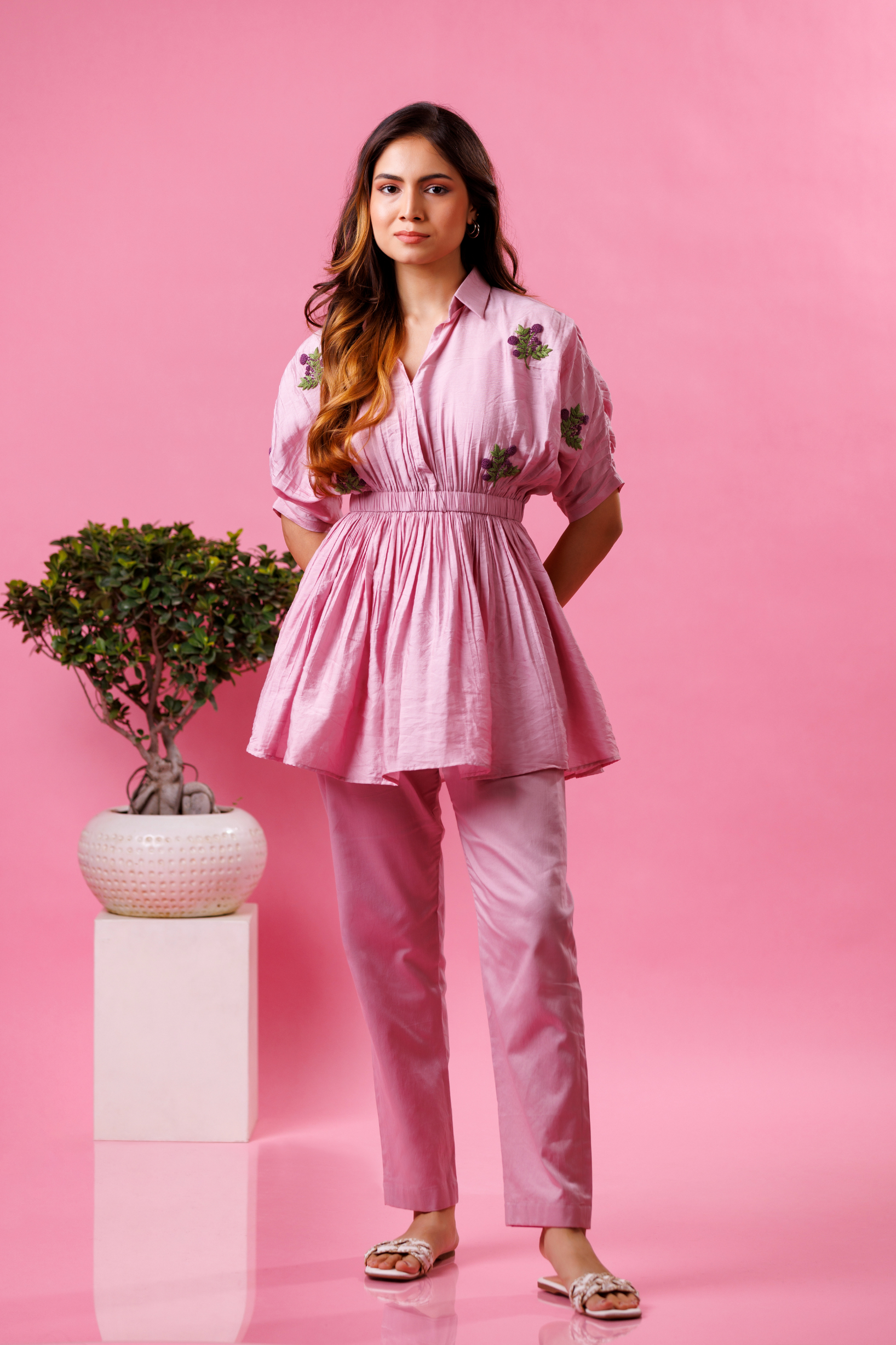 Lavender co-ord set for women designer festive wear
