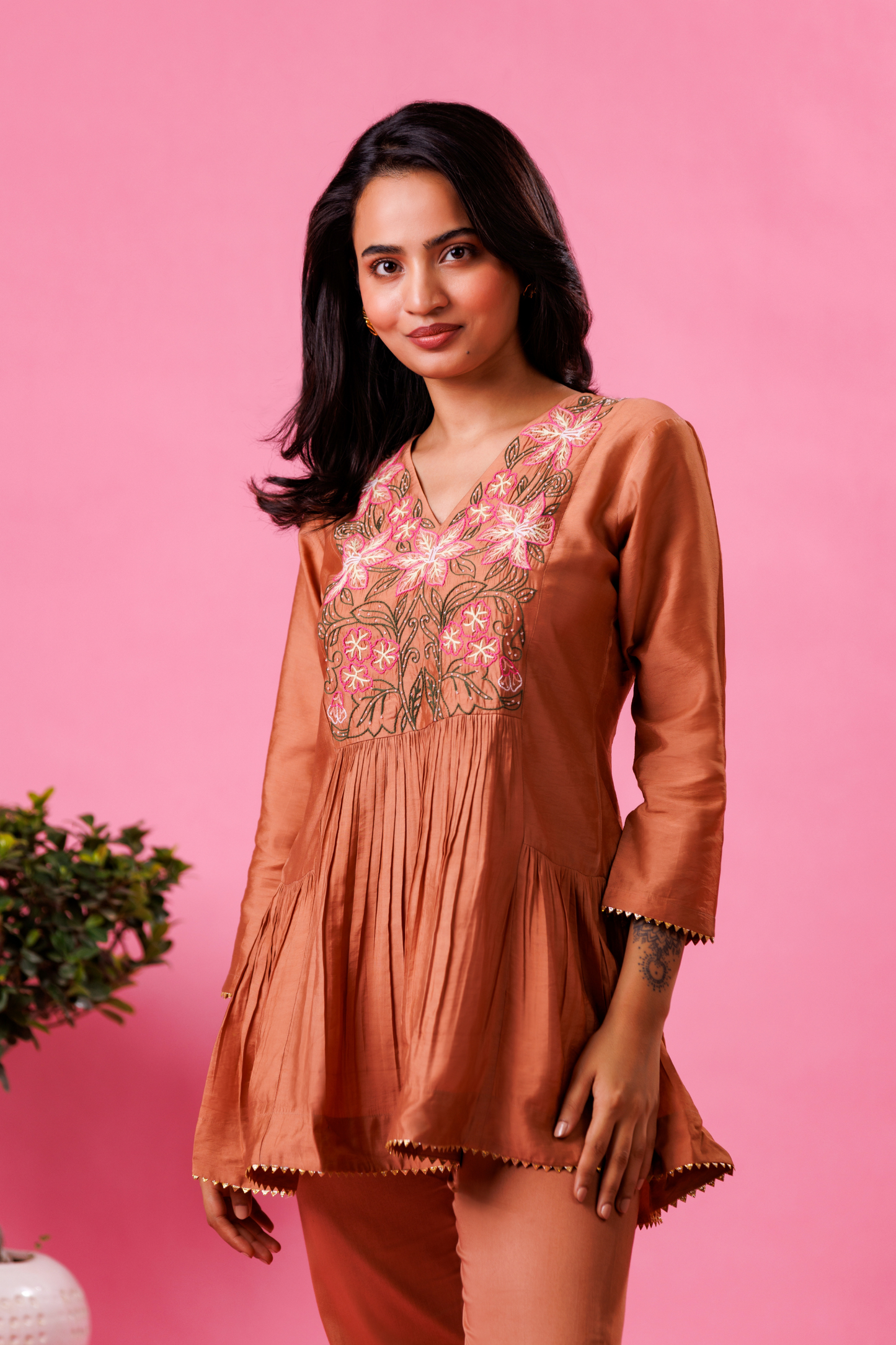 Rust brown kurta pant set for women festive wear