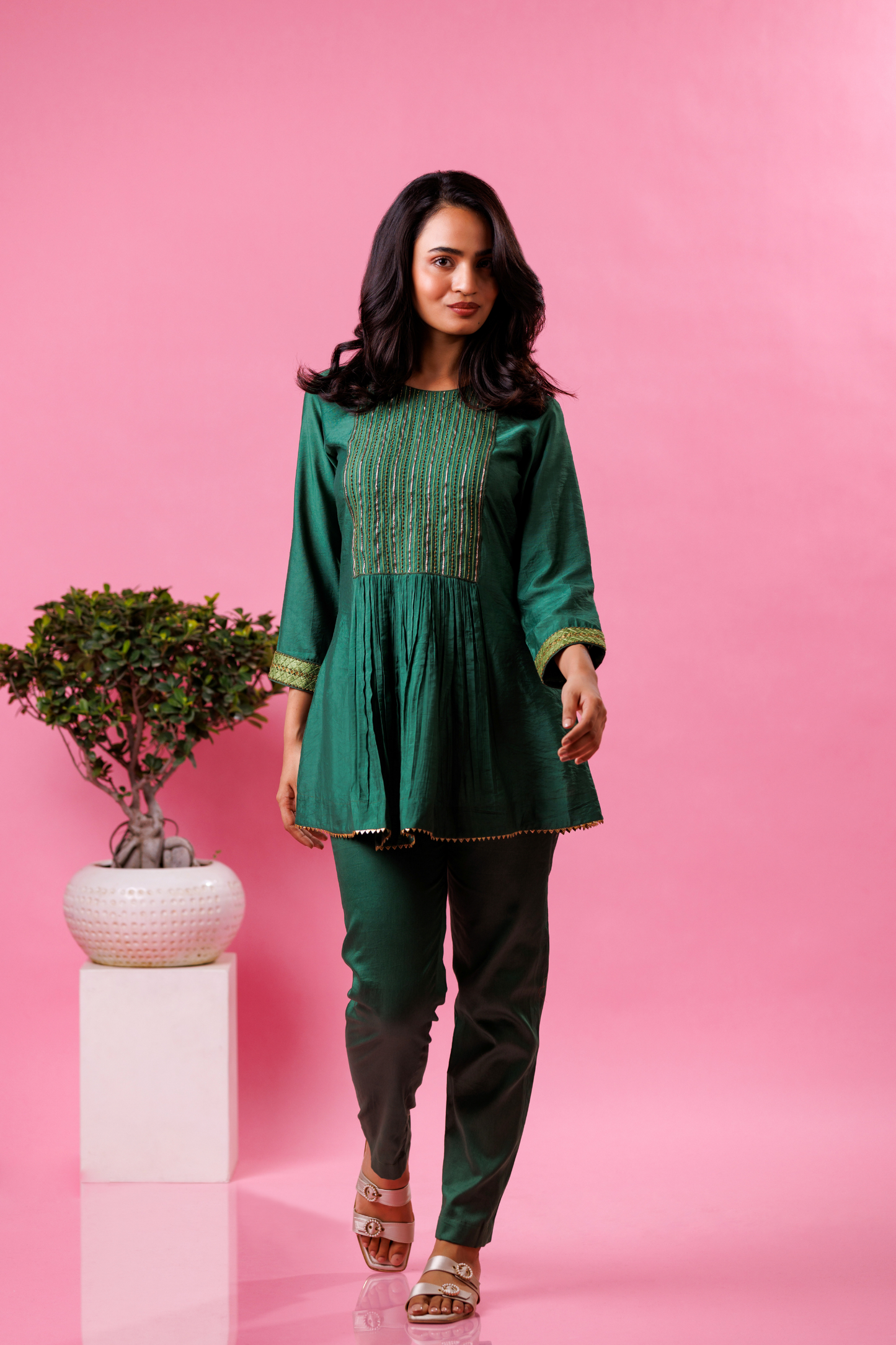 Emerald green kurta pant set