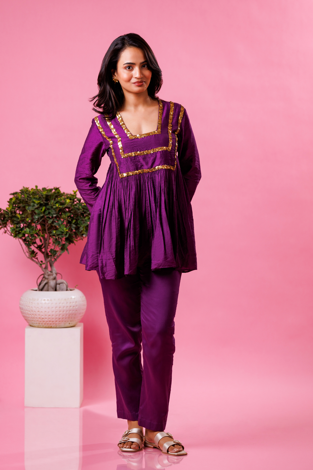 Ethnic wear kurta pant set purple festive