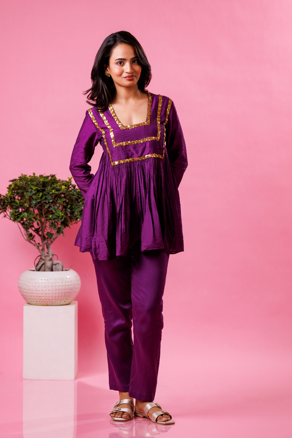 Ethnic wear kurta pant set purple festive