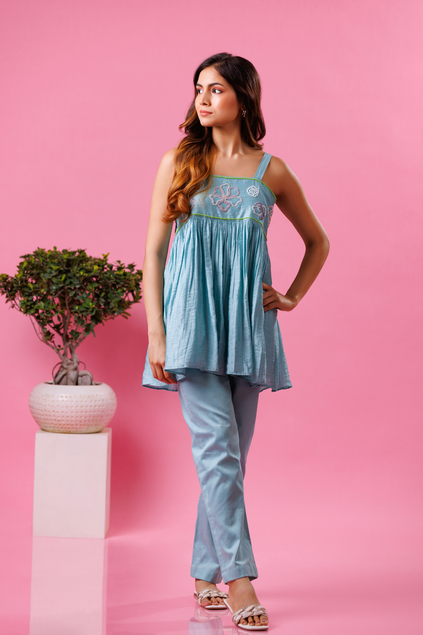 Women’s premium blue festive co-ord set designer