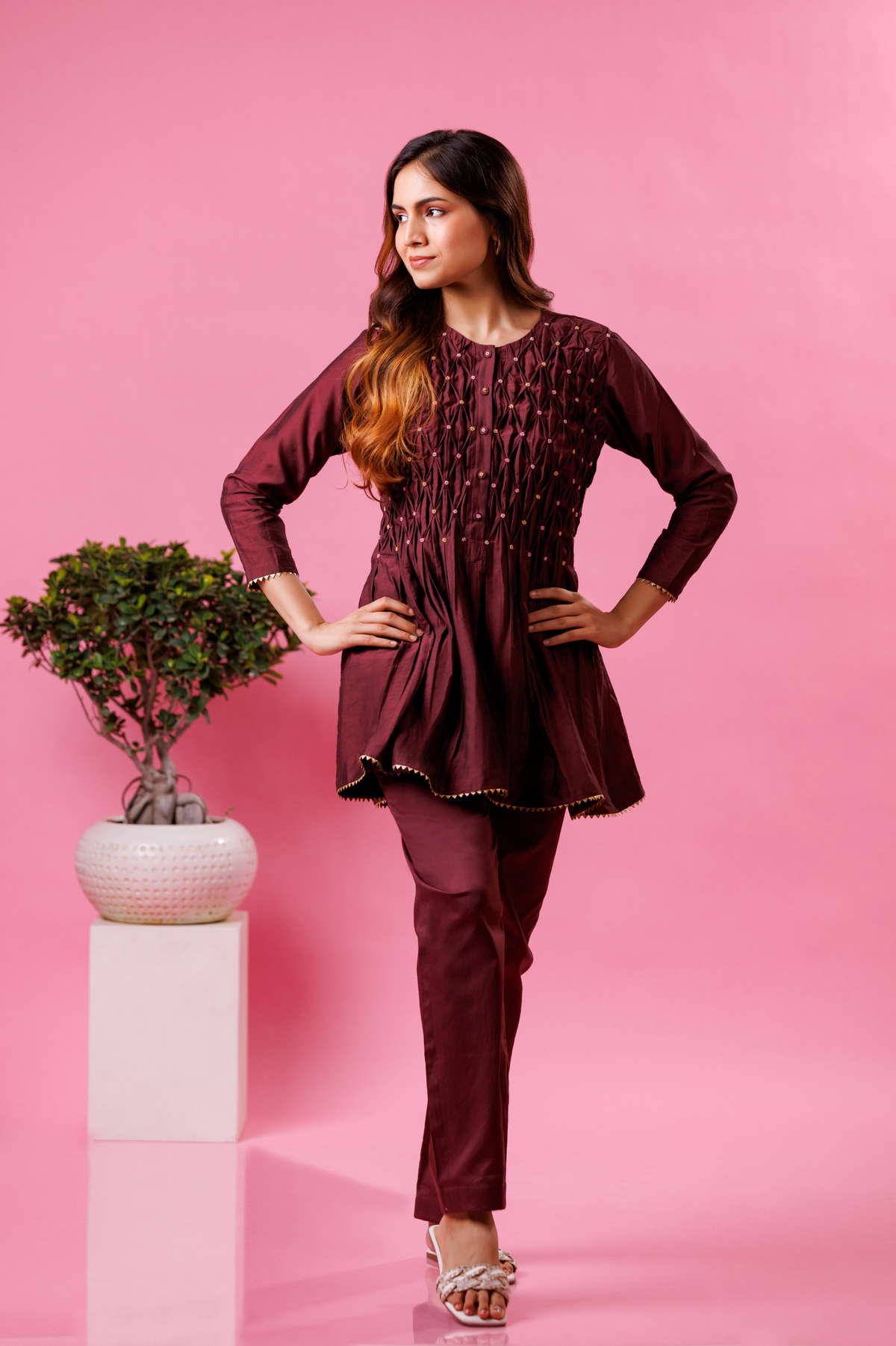 Traditional kurta pant set maroon festive wear
