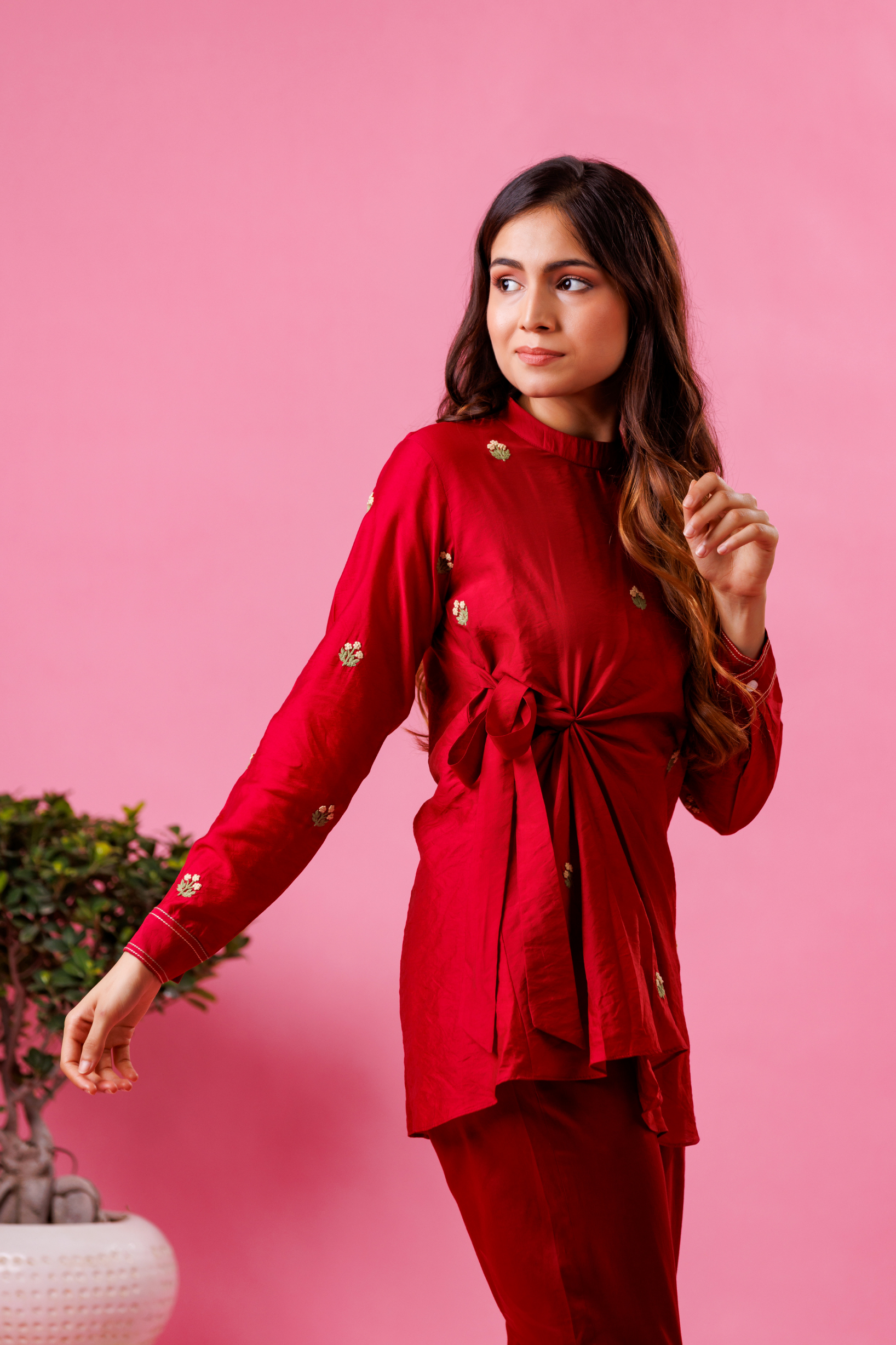 Designer ethnic red festive outfit for women