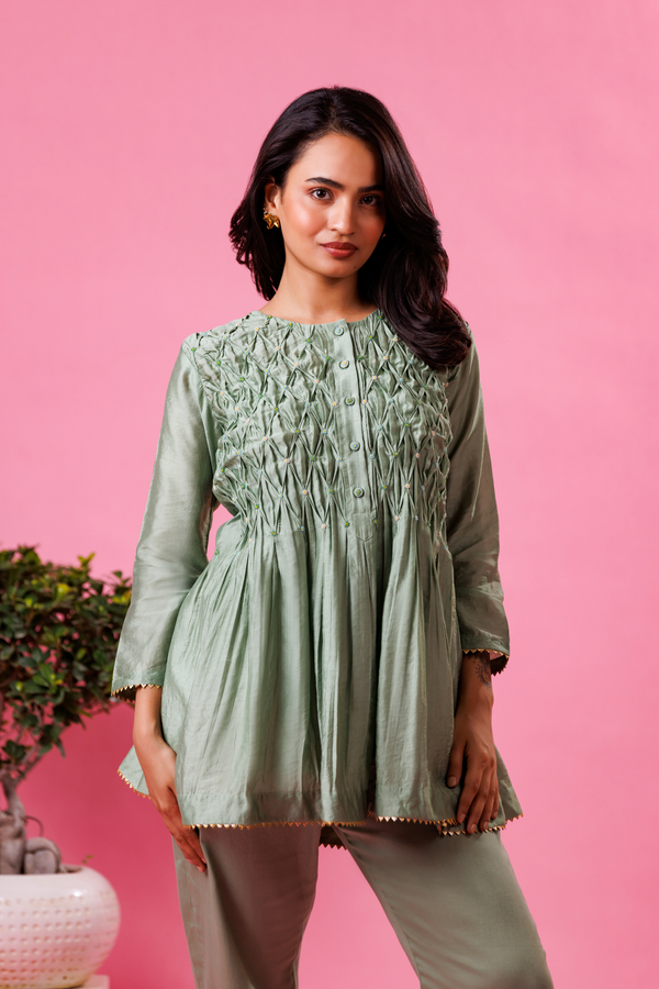 Affordable designer wear for women light green set