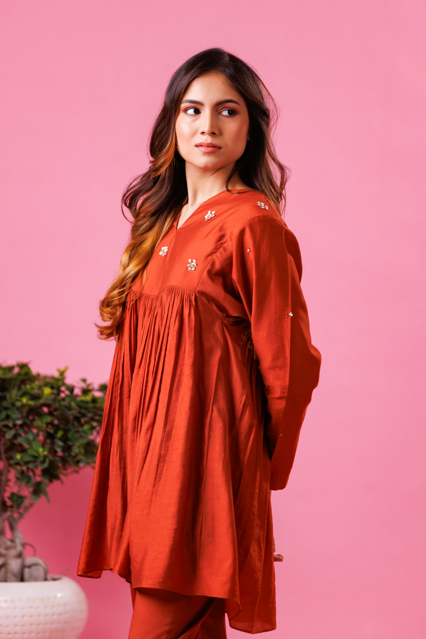 Women’s stylish rust orange festive co-ord set