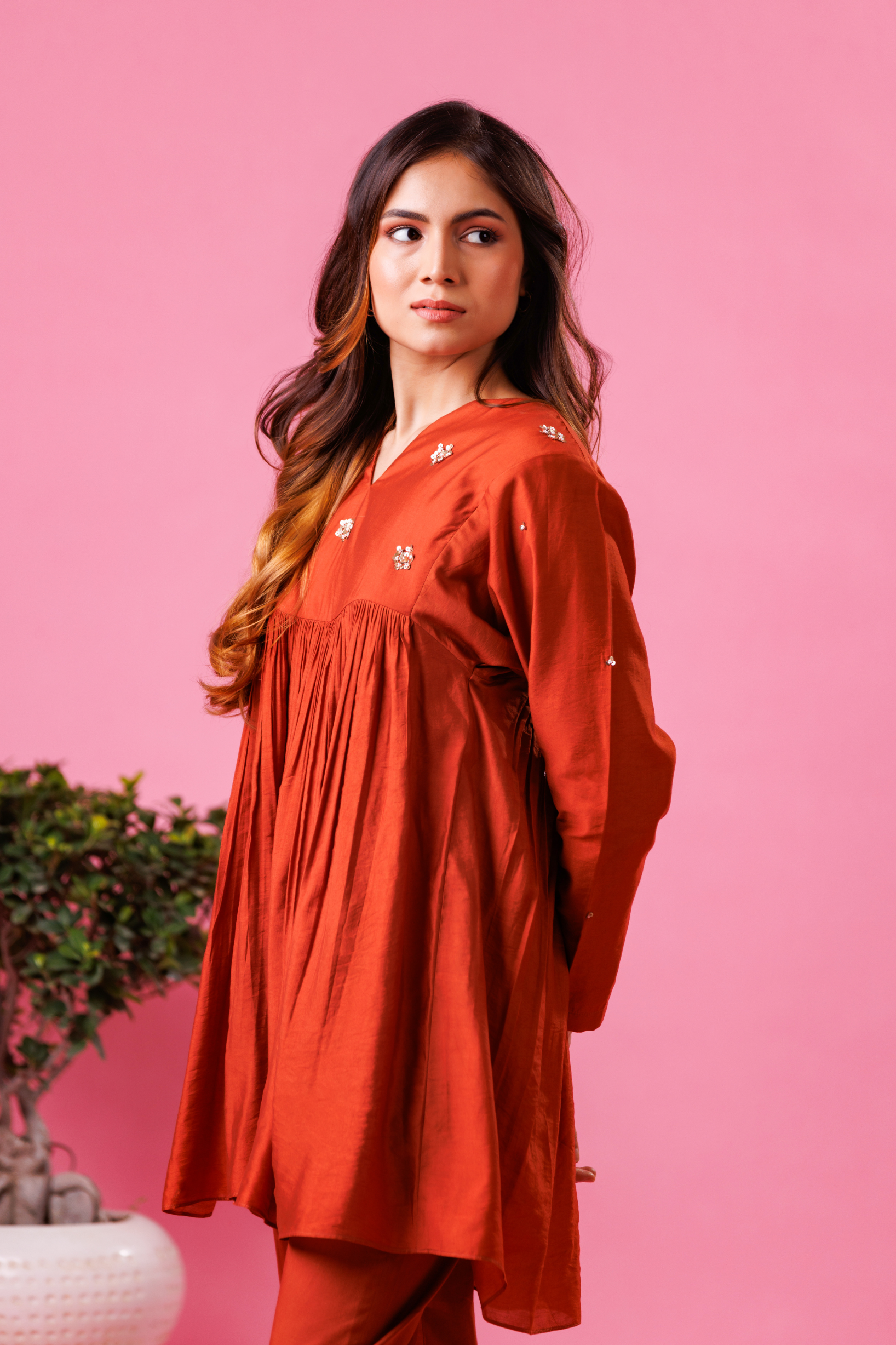 Women’s stylish rust orange festive co-ord set