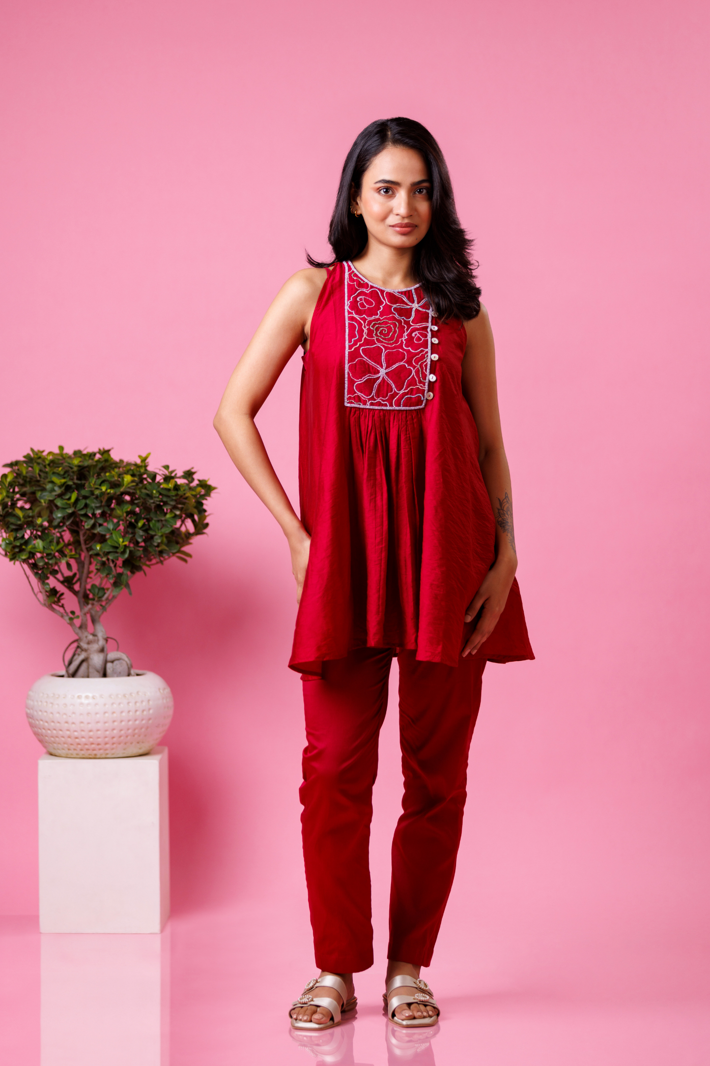 Designer red embroidered festive outfit women party wear
