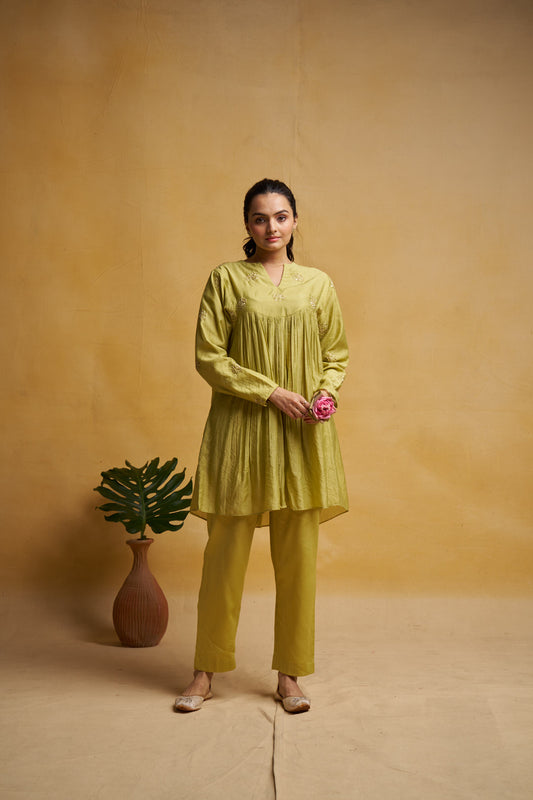 Lime kurta co-ord set for women