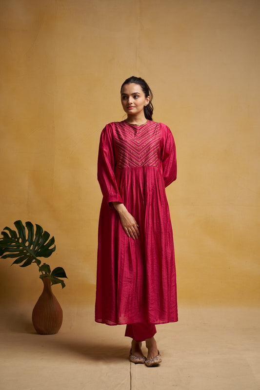 maroon long kurta for women