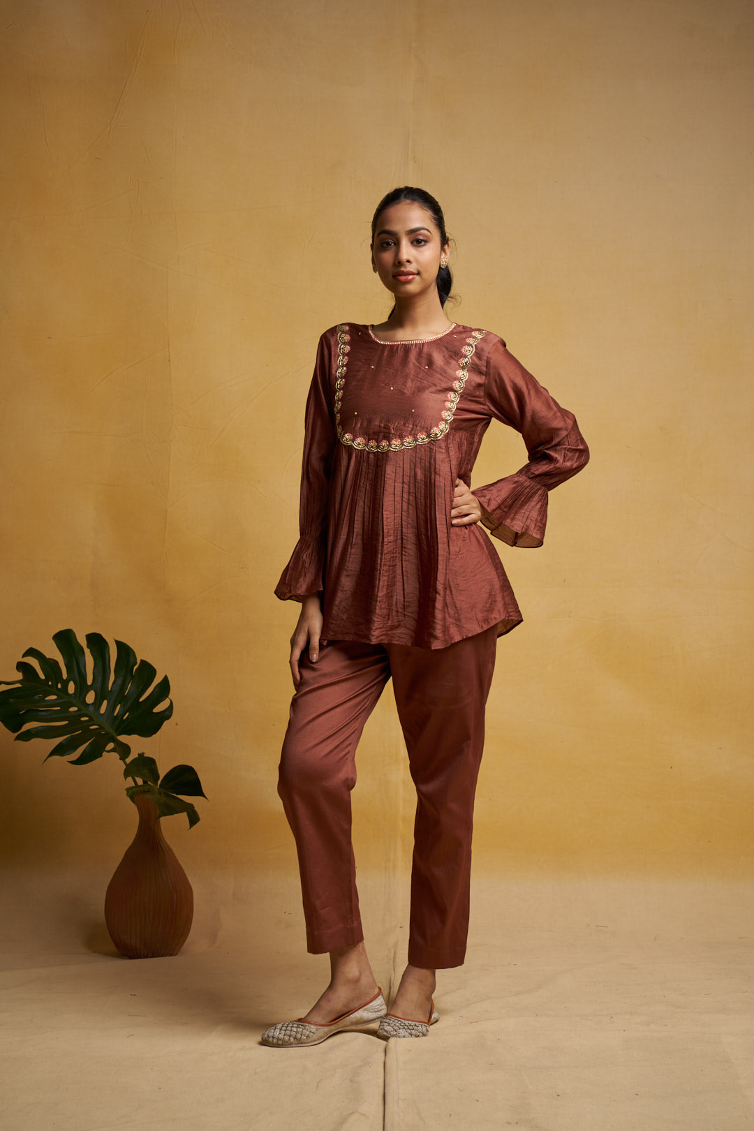 brown kurta co-ord set for women