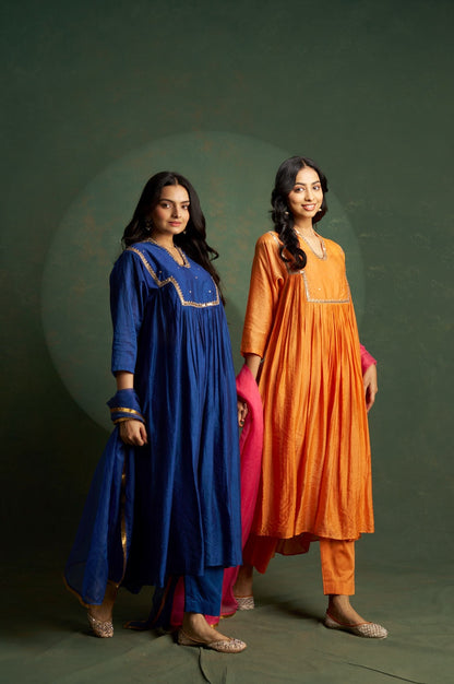 Cobalt Blue Choga Embroidered Kurta Set (Set of 3)