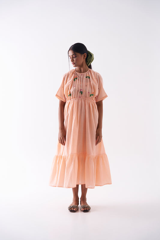 Peach Flower Dress for Women