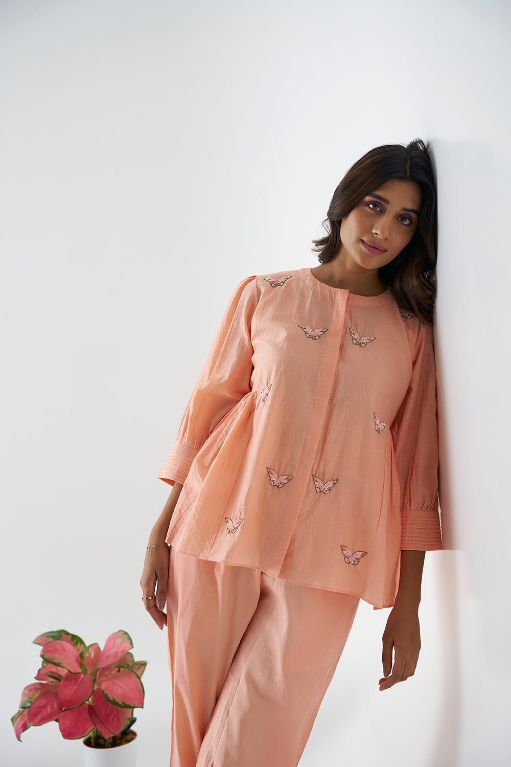 Coral Peach Ethnic Co-ord Set for Women