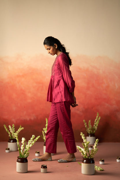 Maroon embroidered kurta set