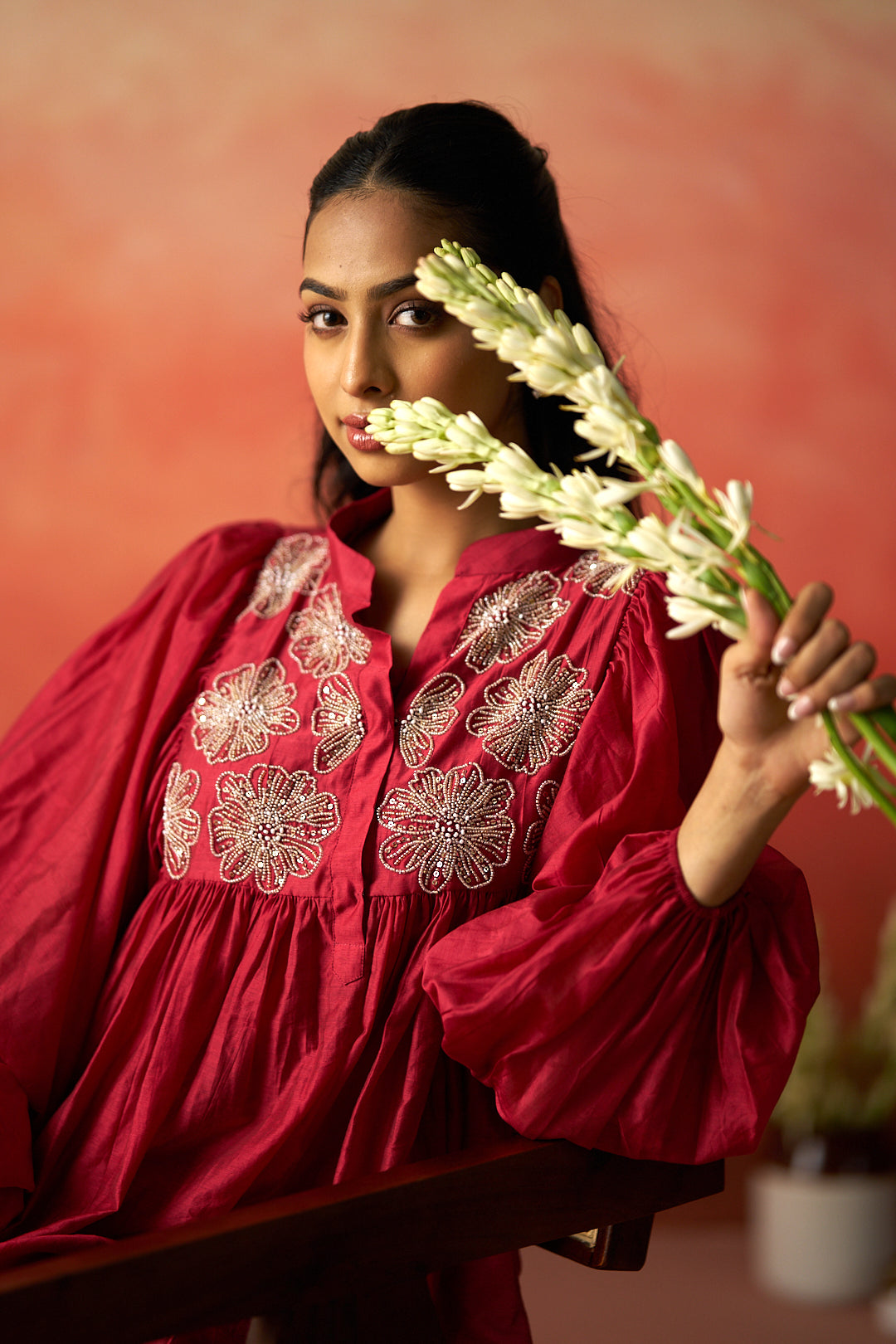maroon embroidered festive wear women