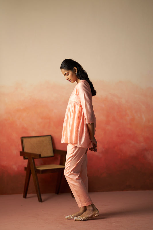 coral Kurta Set for Women Without Dupatta