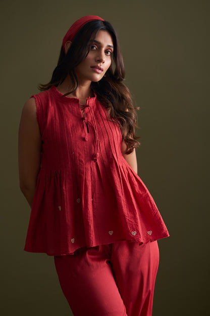 Red Velvet Co-ord Set for Women