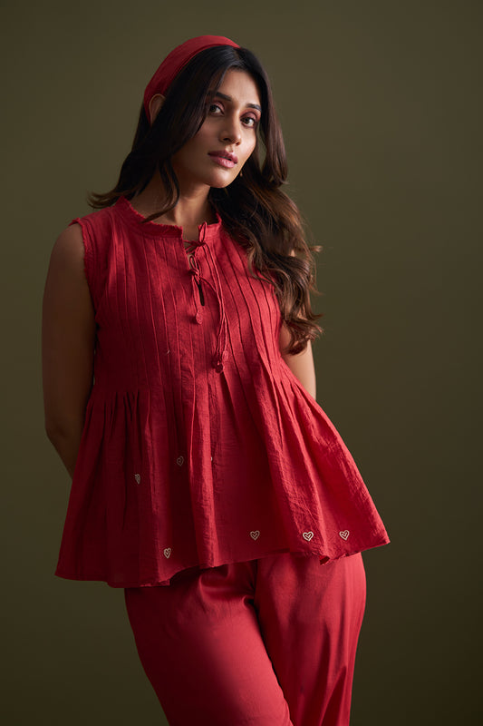 Red Velvet Co-ord Set for Women