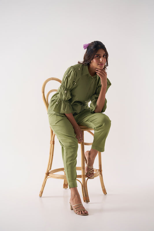 green Ethnic Co-ord Set for Women